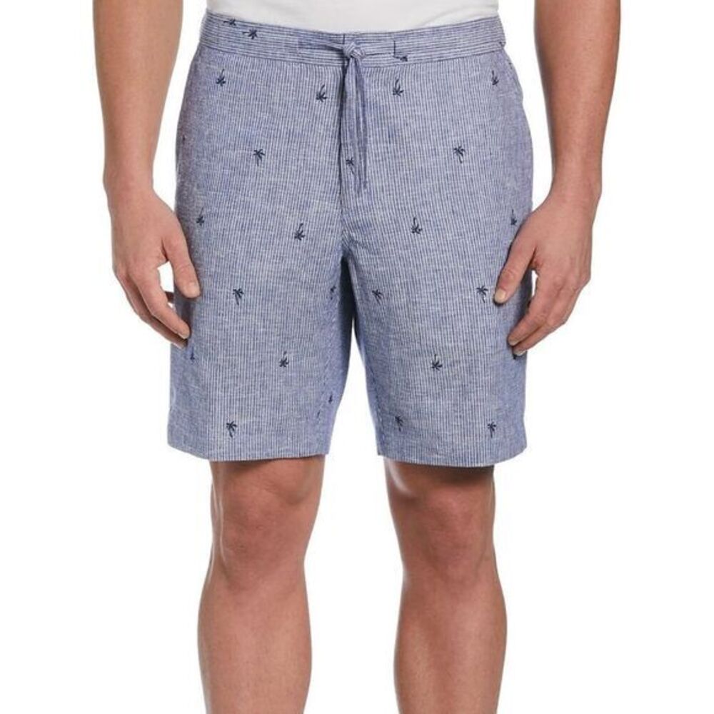 Cubavera NWT Men's Dstring Mini Stripe Palm Print Linen Blend‎ Shorts Size XL
